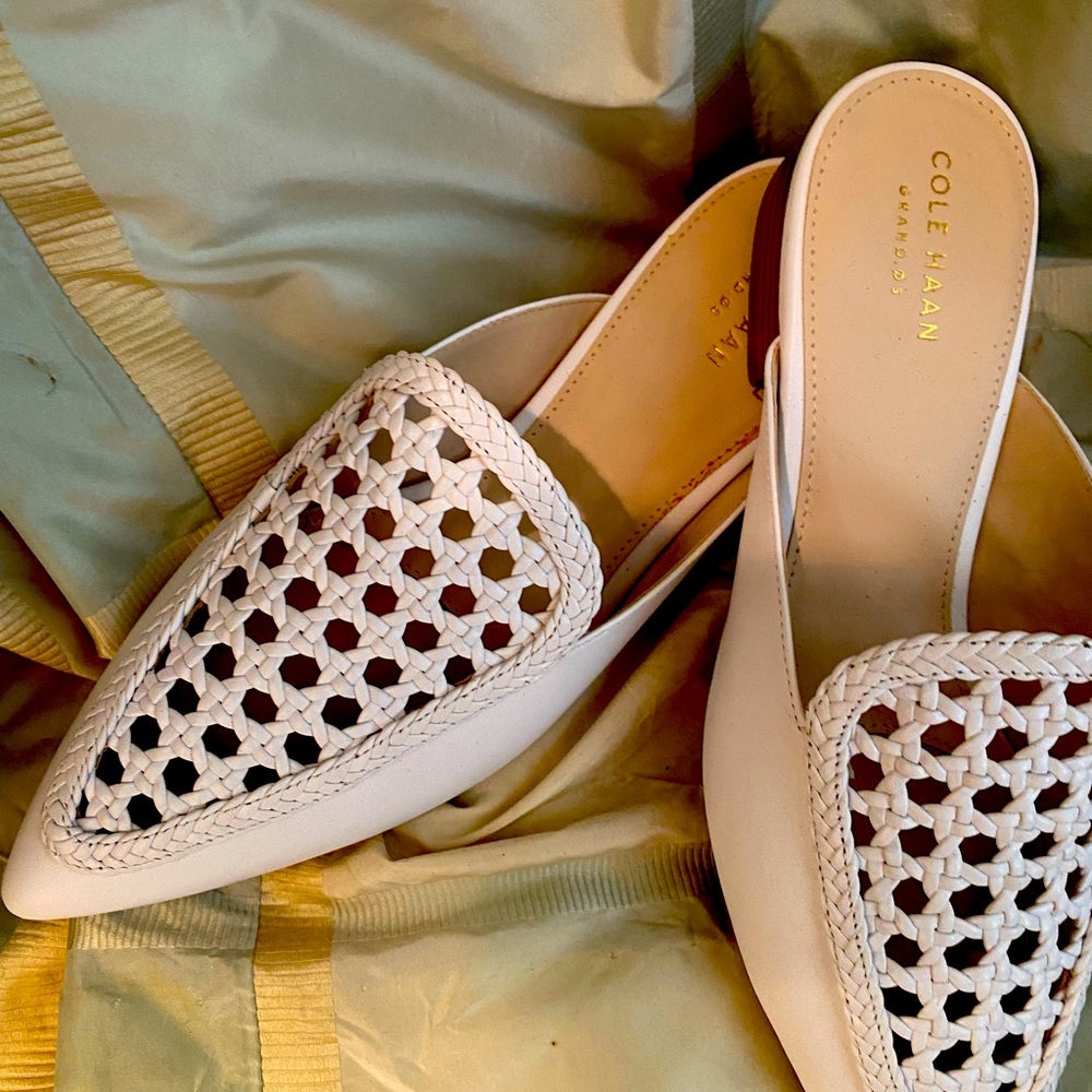 Cole Haan white leather mules NWT